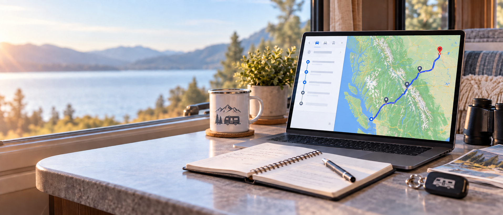 RV travel planning shown on a Canadian road map
